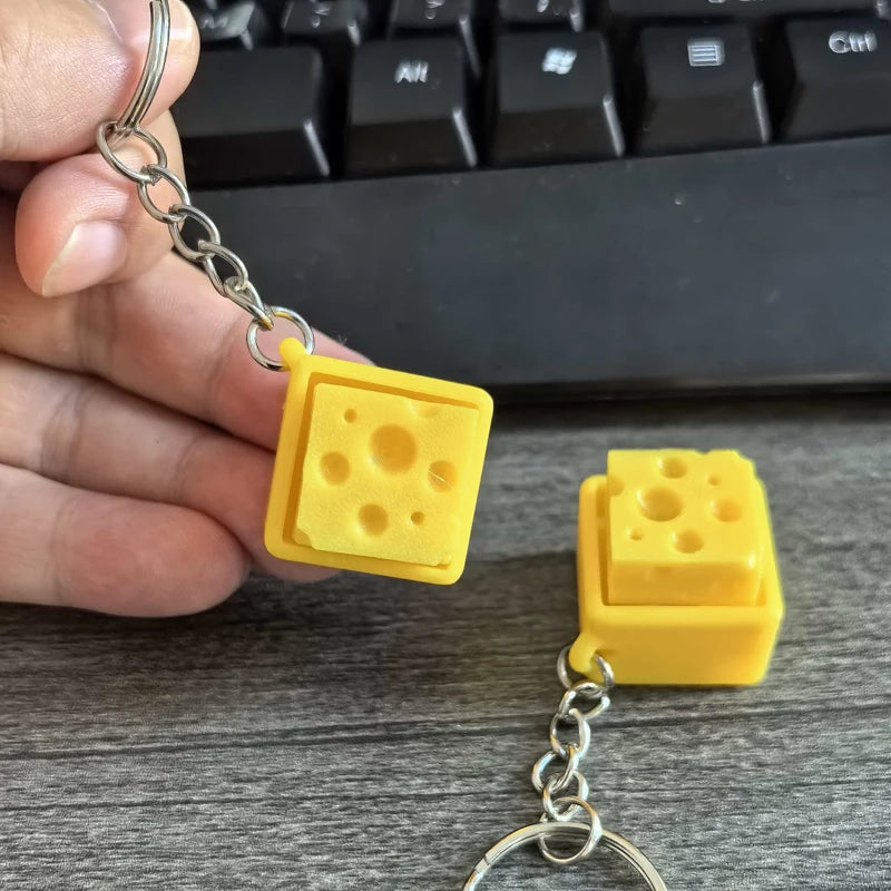 Cheese Keyboard Fidget Keychain Clicker Keyring